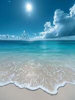 A Sunny Day at the Beach With the Sun Shining Over the Water photo