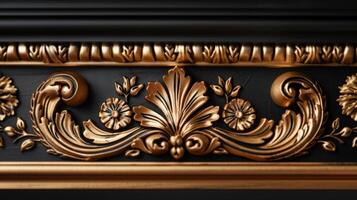 Ornate Gold and Black Frame With Flowers and Leaves photo