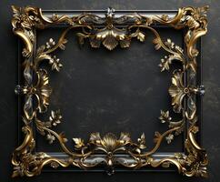 Ornate Golden Baroque Frame on Black Background photo