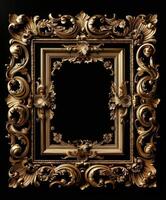 Ornate Golden Baroque Frame Against Black Background photo
