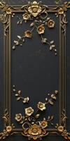 Golden Floral Picture Frame on Black Background photo
