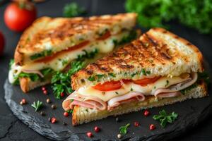 Halved Sandwich on Black Plate photo