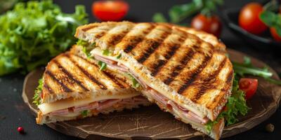 Cut Sandwich on Wooden Plate photo