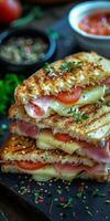 Close-Up of Australian Toasted Sandwich on Cutting Board photo