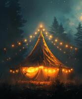 Illuminated Tent in Forest photo