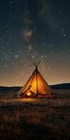 Tent Pitched in Field Under Starry Sky photo