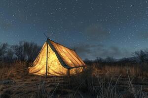 Tent in Field Under Starry Sky photo