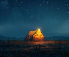 Tent Pitched in Field Under Night Sky photo