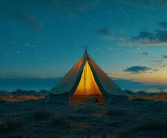 Tent in the Middle of Desert at Night photo