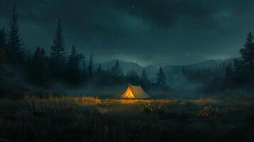 Tent Pitched in Field Under Night Sky photo