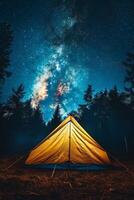 Tent Amidst Forest Under Starry Night Sky photo