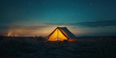 Tent Pitched in Field Under Night Sky photo
