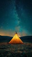 Tent Amidst Field Under Starry Night Sky photo