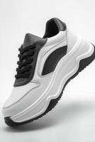 White and Black Shoe With Black Laces. photo