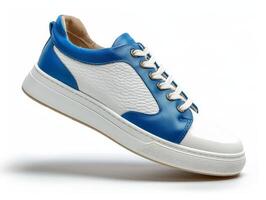 Blue and White Sneaker With White Sole photo