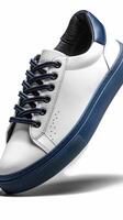 White and Blue Sneaker With Black Laces photo