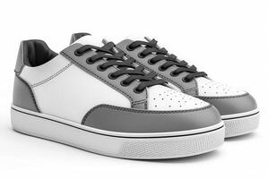 White and Grey Shoes on White Background photo