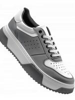White and Grey Sneaker With Black Sole photo