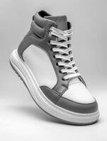 White and Grey High Top Sneakers photo