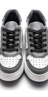 Stylish White and Grey Sneakers With Black Laces photo