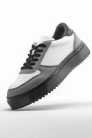 White and Black Sneakers on White Background photo