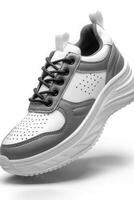 White and Grey Shoe With Black Laces photo