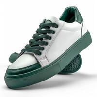 White and Green Sneaker With Green Laces photo