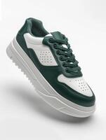 White and Green Sneaker on White Background photo