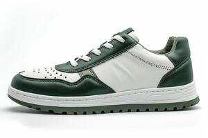 White and Green Sneaker on White Background photo