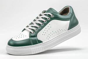 White and Green Sneaker With White Laces photo