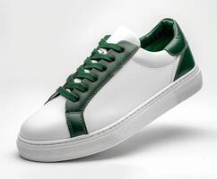 White and Green Sneaker With White Sole photo