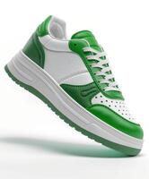 Green and White Sneakers on White Background photo