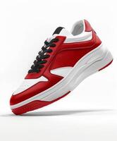 Red and White Sneakers on White Background photo