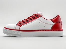 White and Red Sneaker With Red Laces photo