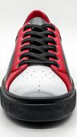 Red and Black Sneaker With Black Laces photo