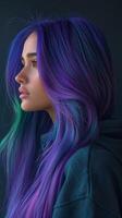 Woman With Long Purple and Green Hair photo