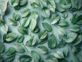 Group of Green Leaves on Blue Surface photo