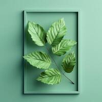 Three Green Leaves in a Square Frame photo