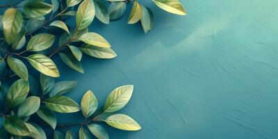 Green Leaves on a Blue Background photo
