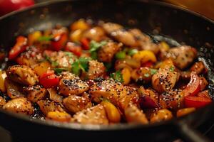 Chicken Stir-Fry Cooking on Stove photo