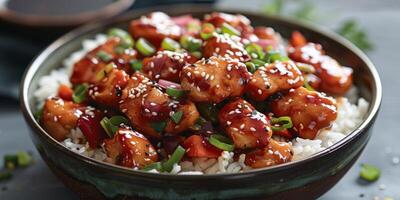 Close Up of a Bowl of Food With Rice photo