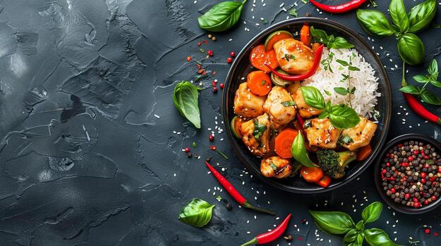 camarón y vegetal cuenco con arroz foto