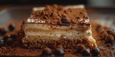 Close-Up of Tiramisu Dessert on a Plate photo