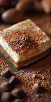 Tiramisu Cake on Wooden Table photo