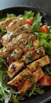 A la parrilla pollo ensalada con lechuga y Tomates foto