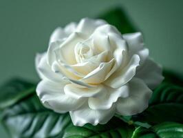 White Rose on Green Leaves photo