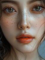 Close Up of Woman With Freckles on Face photo