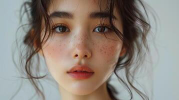 Close Up of a Woman With Freckles on Her Face photo