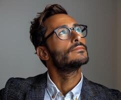 Man With Beard and Glasses Looking Up photo