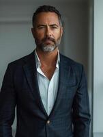Man in Suit Standing in Room photo